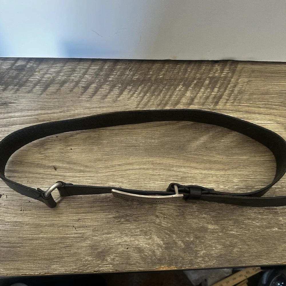 Giorgio Armani Men's Leather Belt With Silver Tone Buckle Engraved Logo 39 Inch